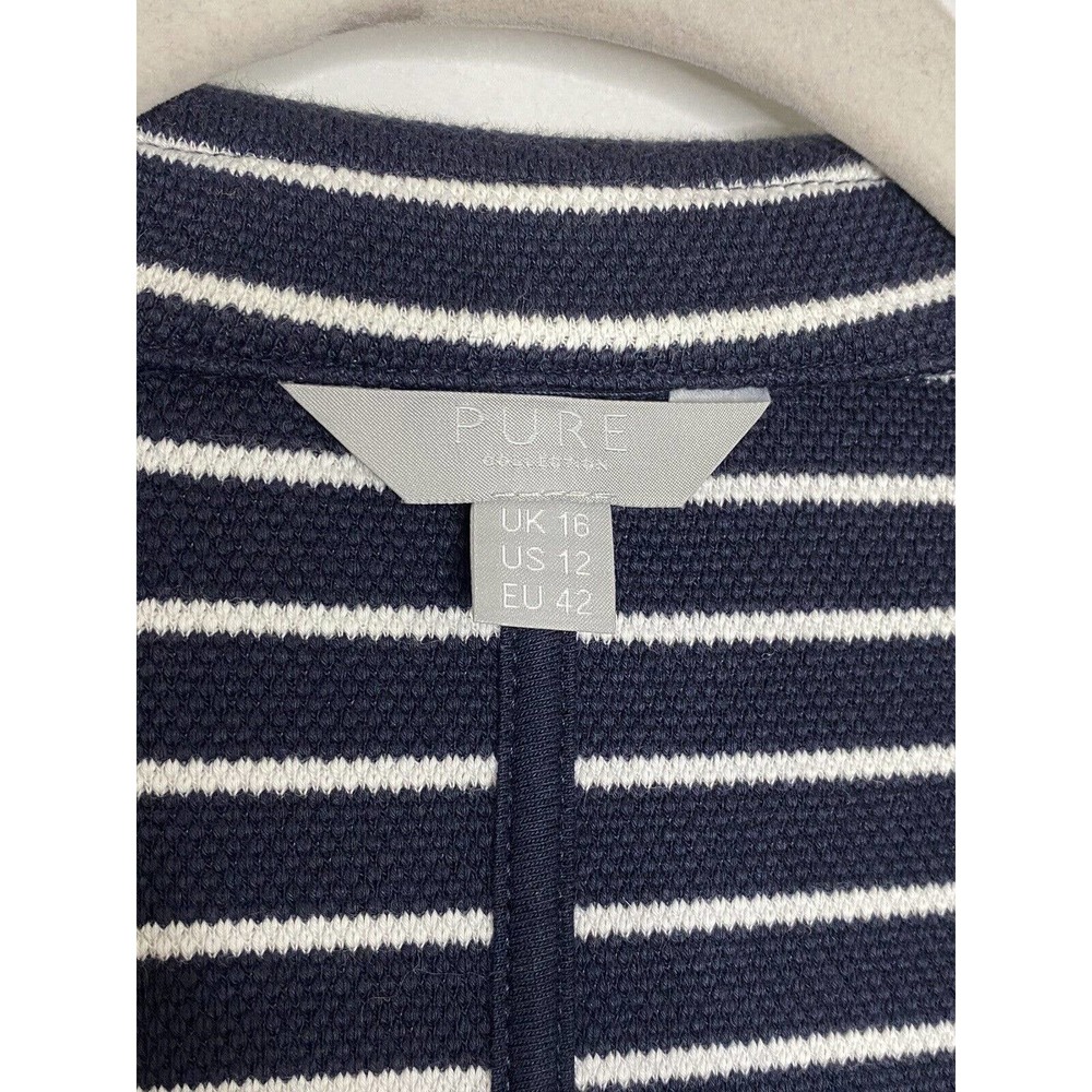 Pure Collection Womens Cotton Blue White Stripe One Button Blazer Size 12 - Picture 3 of 5